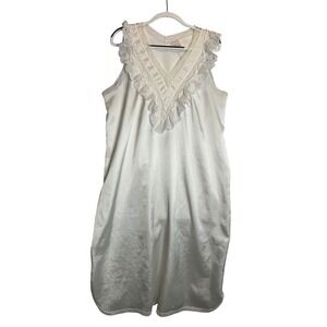 Vtg Elise Stevens White Satin Lace Long Nightgown Bridal Cottagecore Bridal L